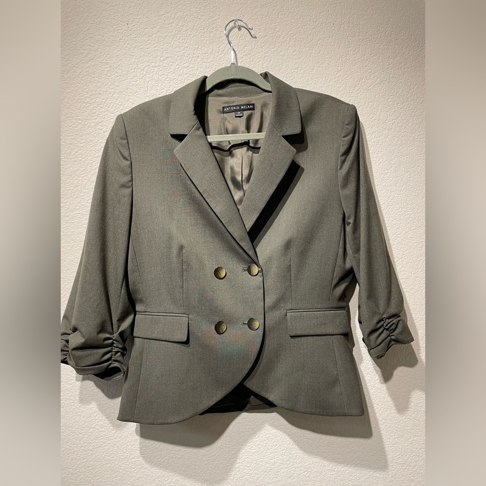 Antonio Melani 3/4 Ruched Sleeve Blazer Jacket (Size 14)